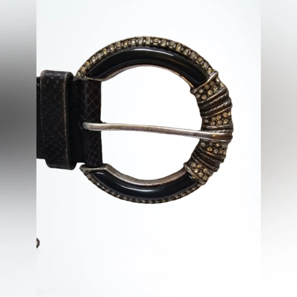 Chicos LeatherTextured Belt with Silver Rhinestone Buckle Bling - Picture 2 of 9